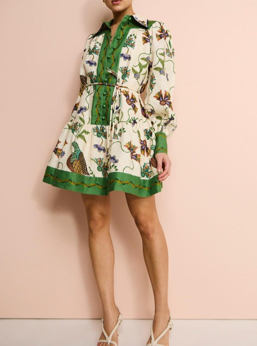 Vintage Flip - Print Long - Sleeve Mini Dress - allsose