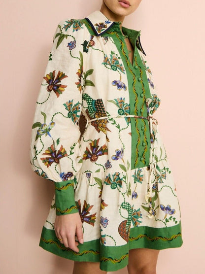 Vintage Flip - Print Long - Sleeve Mini Dress - allsose