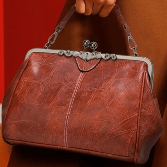 Vintage - Inspired Leather Kisslock Handbag - allsose