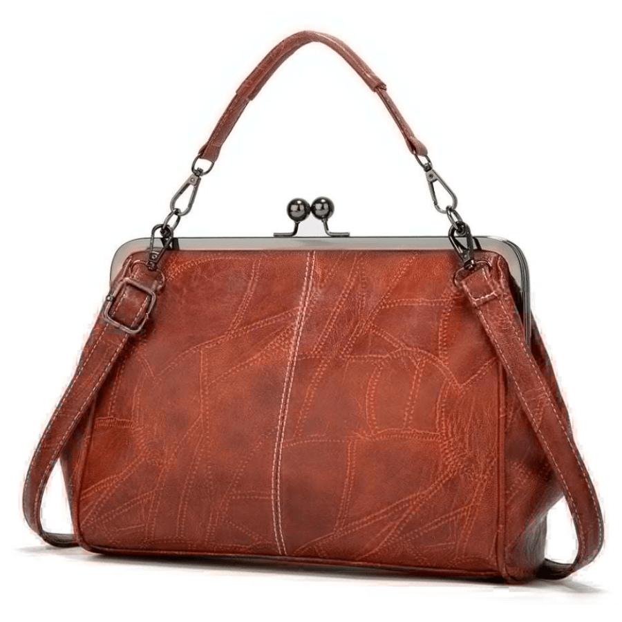 Vintage - Inspired Leather Kisslock Handbag - allsose
