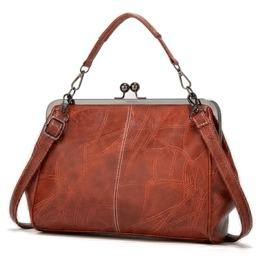 Vintage - Inspired Leather Kisslock Handbag - allsose