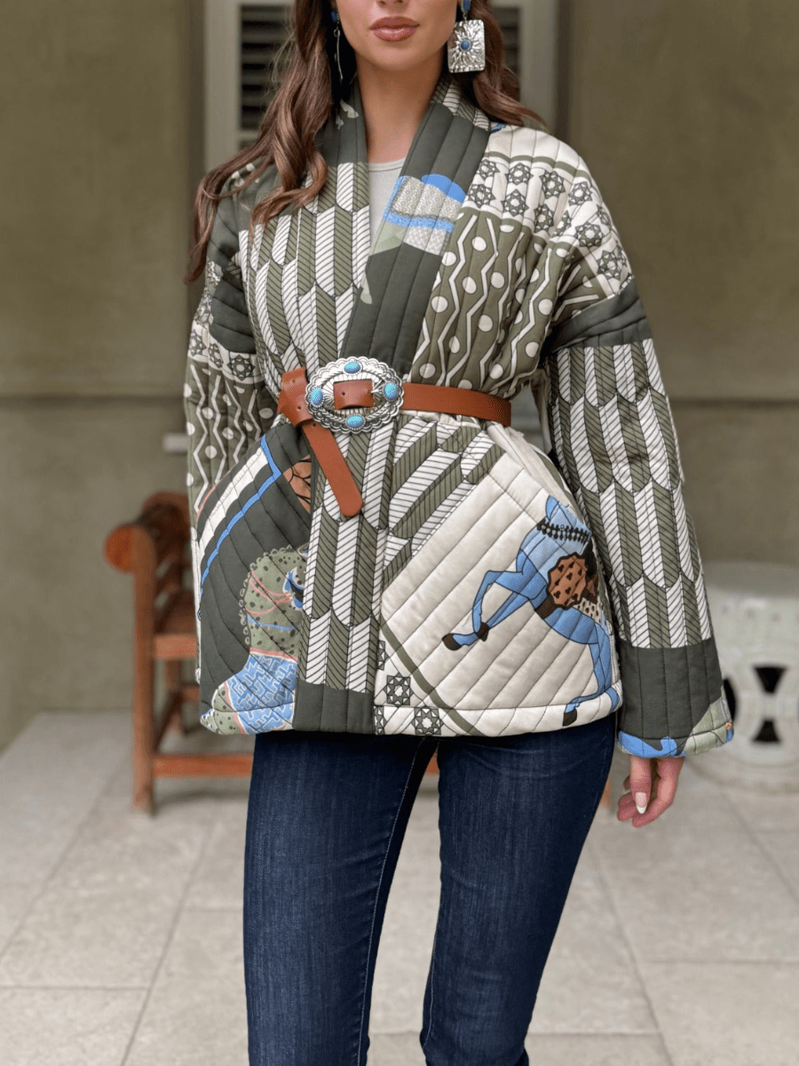 Vintage - Inspired Quilted Kimono Jacket - allsose