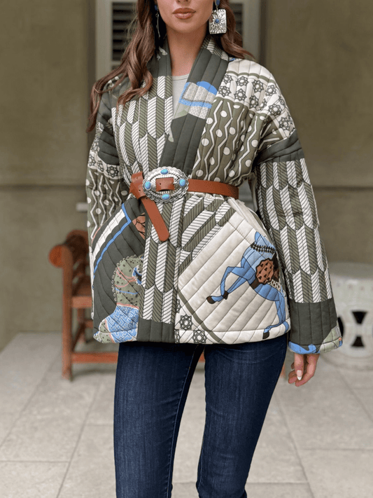 Vintage - Inspired Quilted Kimono Jacket - allsose