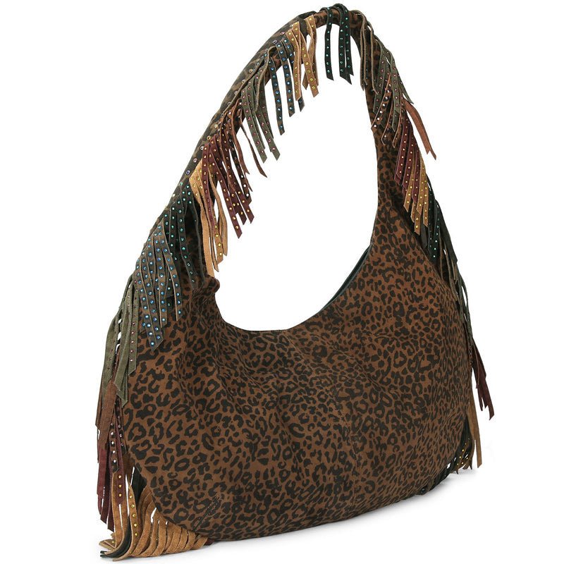 Vintage Leopard Print Tassel Shoulder Bag Large Capacity Tote Bag - allsose