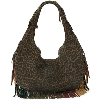 Vintage Leopard Print Tassel Shoulder Bag Large Capacity Tote Bag - allsose