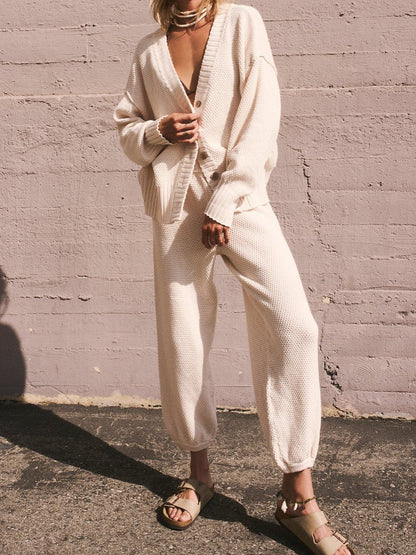 Waffles Knitted Cardigan Set - allsose
