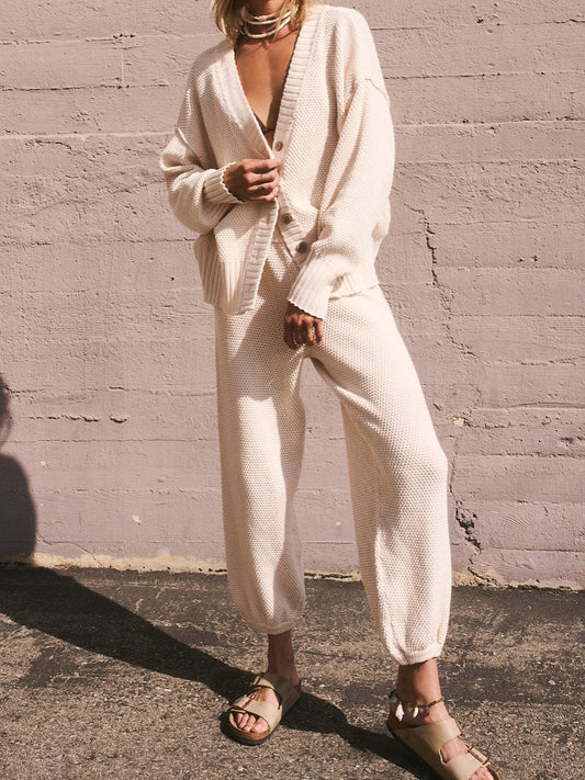 Waffles Knitted Cardigan Set - allsose