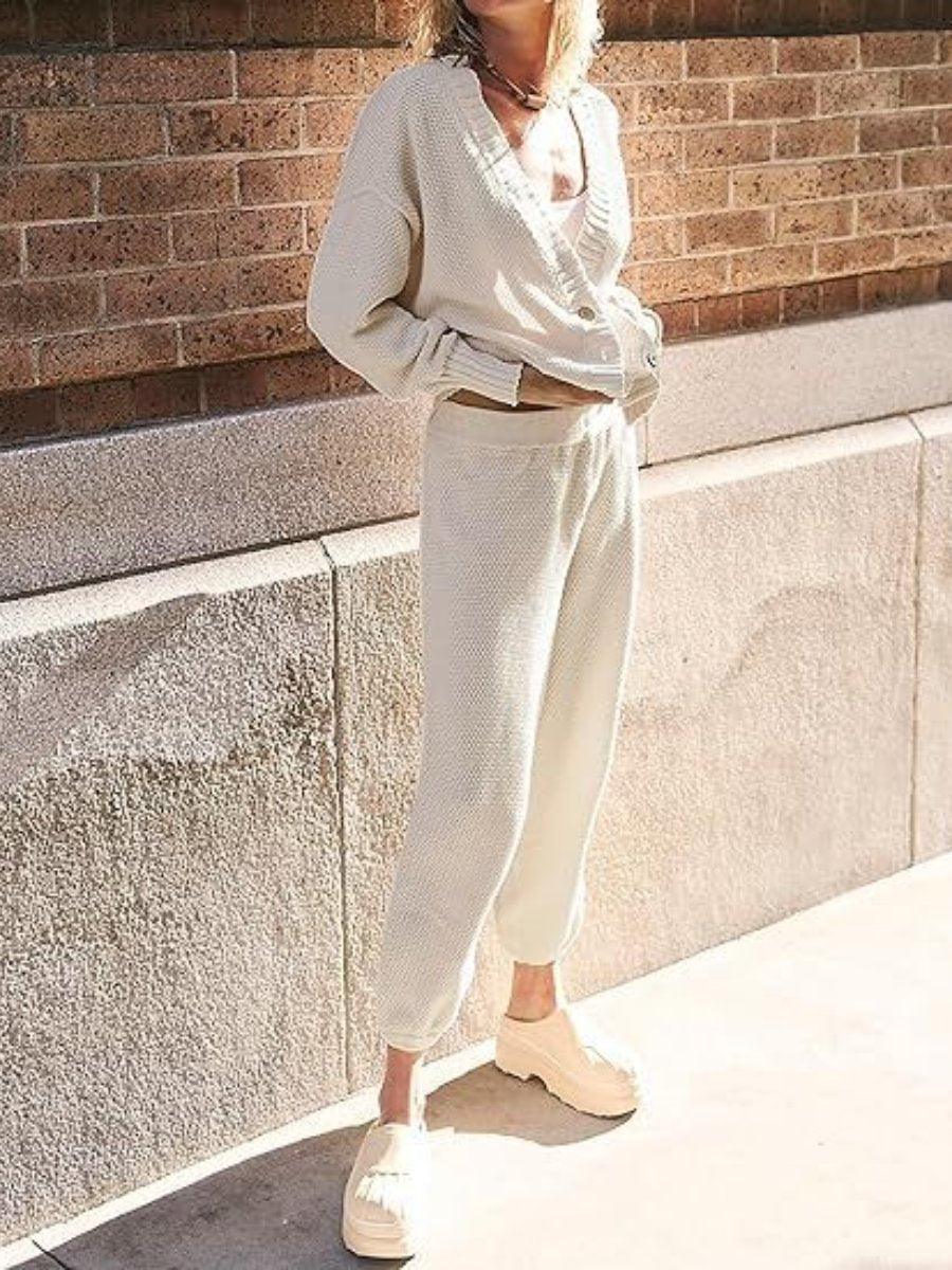 Waffles Knitted Cardigan Set - allsose