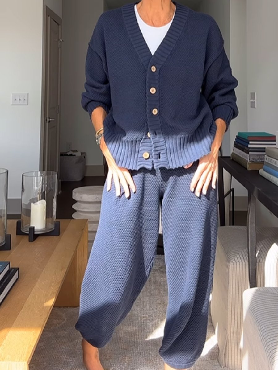 Waffles Knitted Cardigan Set - allsose