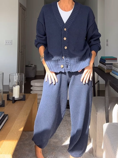 Waffles Knitted Cardigan Set - allsose