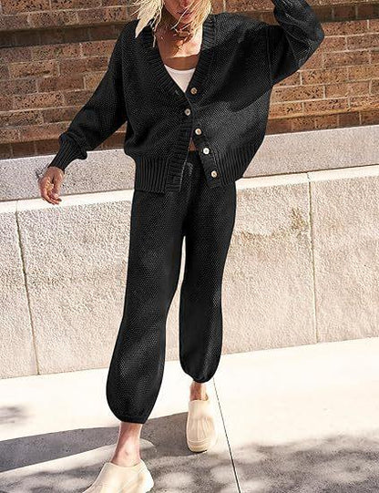 Waffles Knitted Cardigan Set - allsose