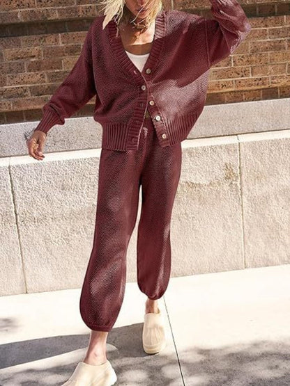 Waffles Knitted Cardigan Set - allsose
