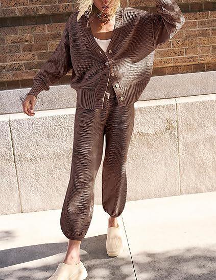 Waffles Knitted Cardigan Set - allsose