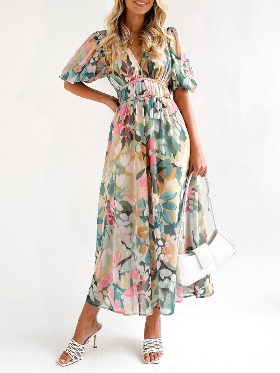Watercolor Floral Chiffon Maxi Dress - allsose