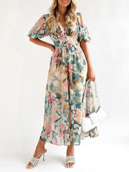 Watercolor Floral Chiffon Maxi Dress - allsose
