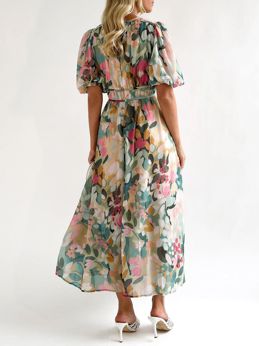 Watercolor Floral Chiffon Maxi Dress - allsose