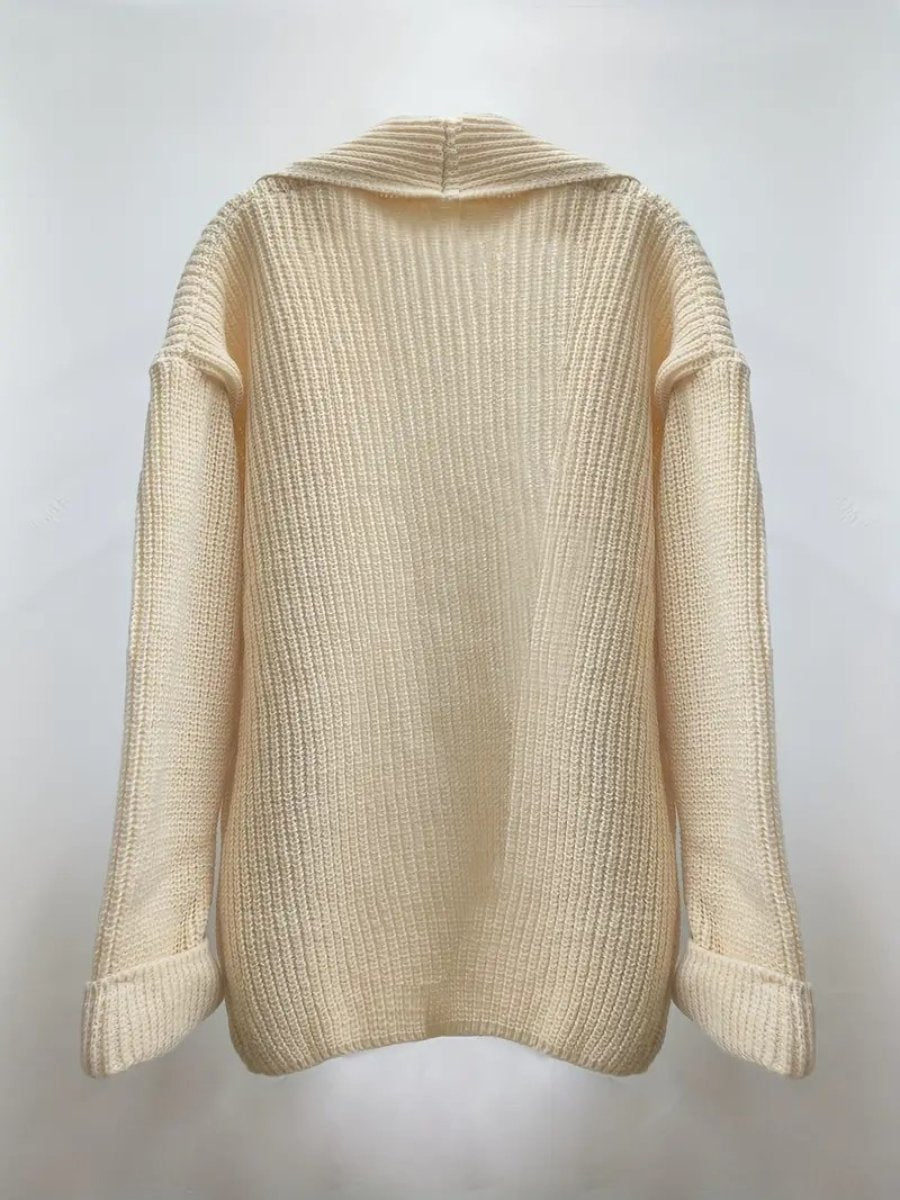 White Plain Long Sleeve Cardigan - allsose