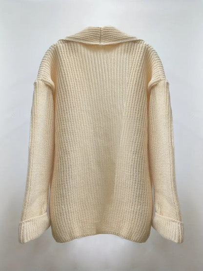 White Plain Long Sleeve Cardigan - allsose