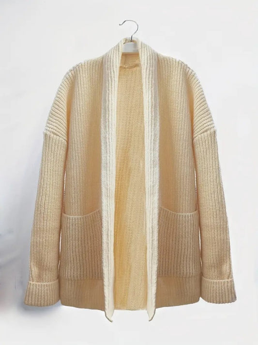 White Plain Long Sleeve Cardigan - allsose