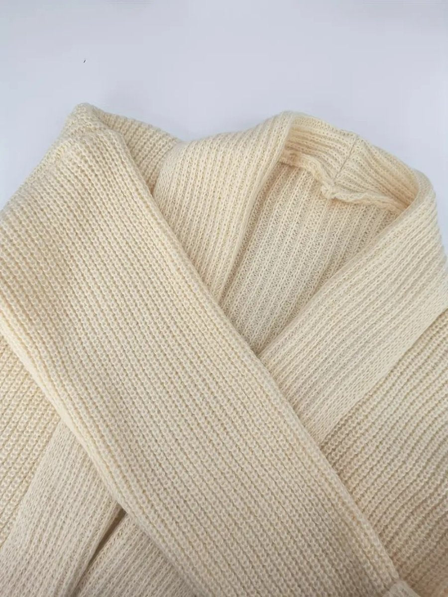 White Plain Long Sleeve Cardigan - allsose