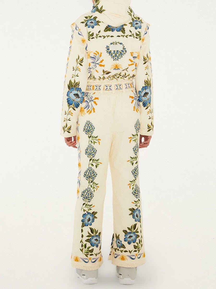 Winter Printed Hooded Belted Ski Jumpsuit - allsose