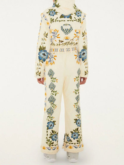 Winter Printed Hooded Belted Ski Jumpsuit - allsose
