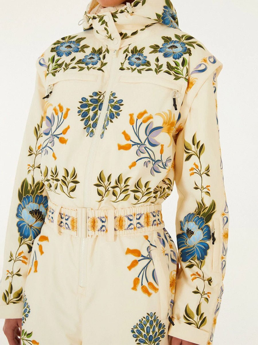 Winter Printed Hooded Belted Ski Jumpsuit - allsose