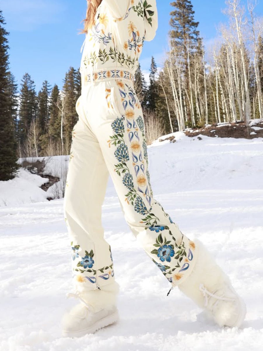 Winter Printed Hooded Belted Ski Jumpsuit - allsose