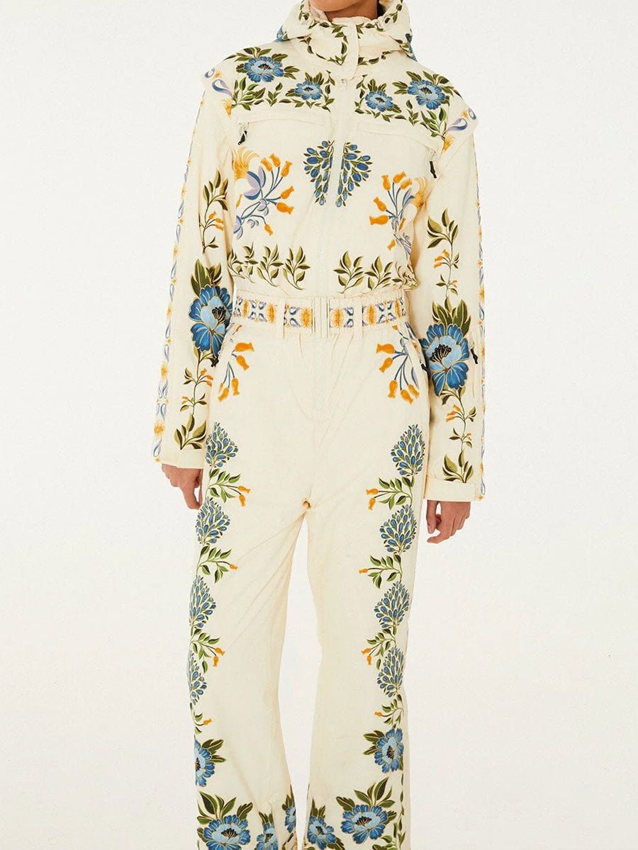 Winter Printed Hooded Belted Ski Jumpsuit - allsose