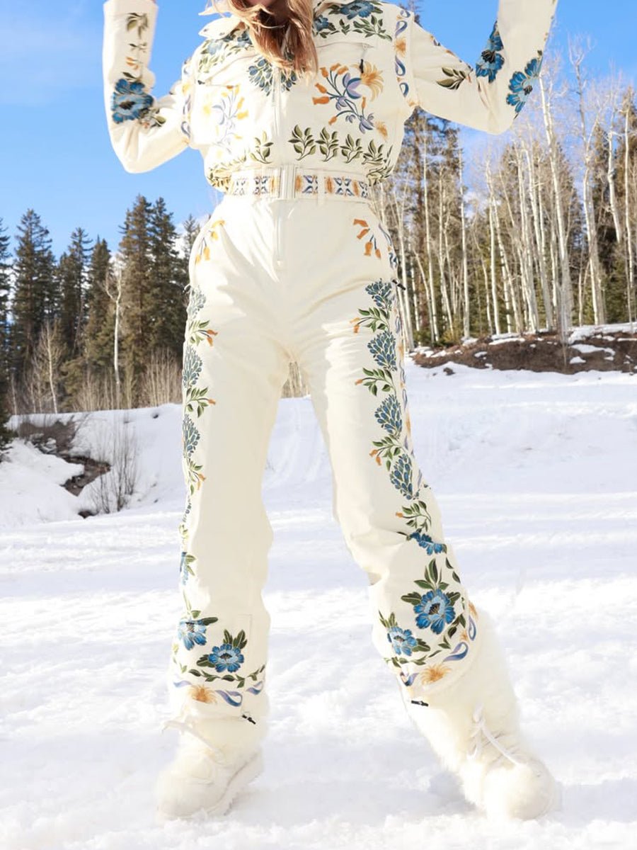 Winter Printed Hooded Belted Ski Jumpsuit - allsose