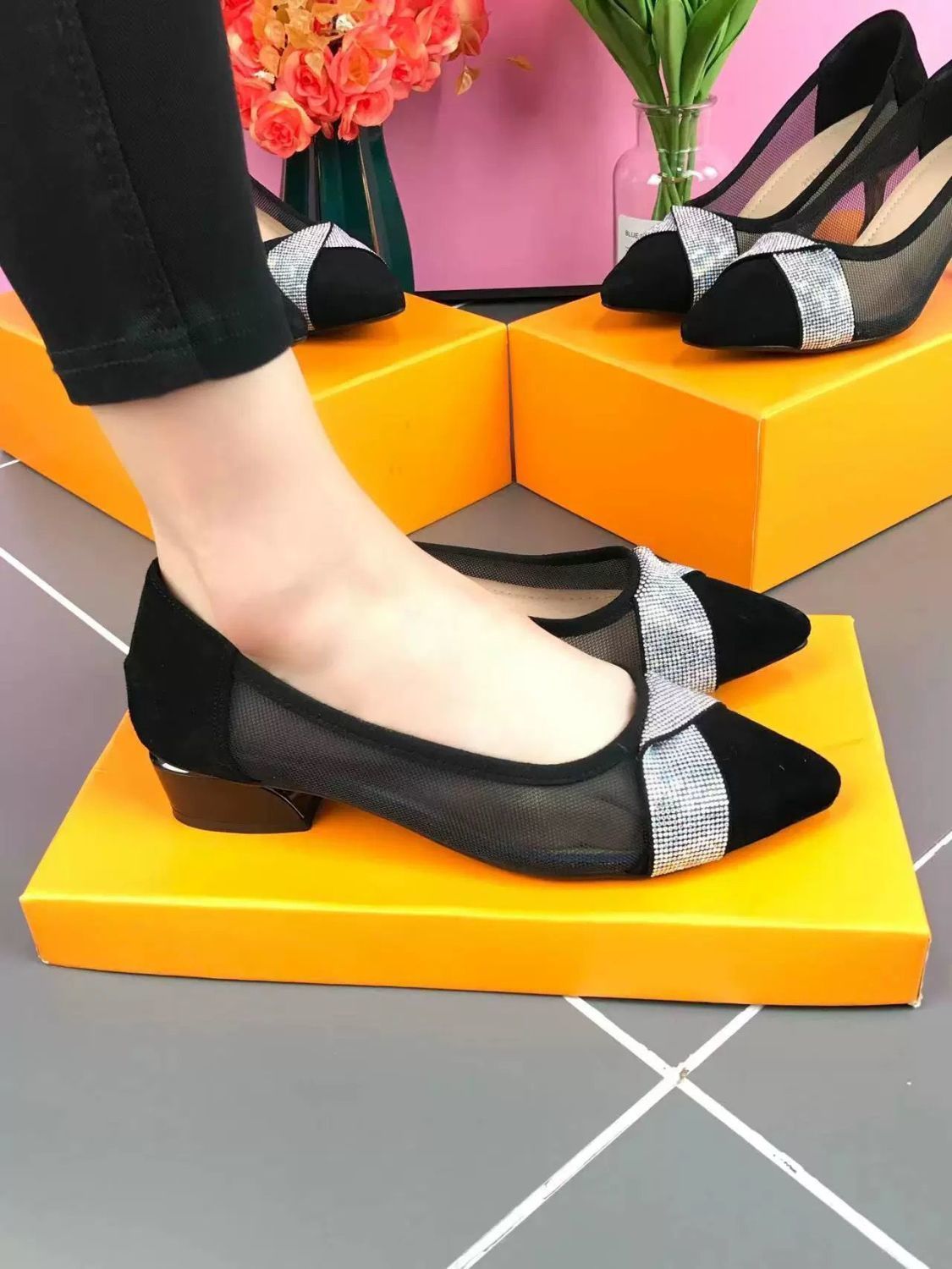 Women's Breathable Mesh Rhinestone Shoes - allsose