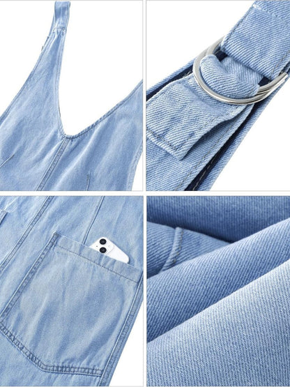 Women's Casual Loose Sleeveless Denim Jumpsuit - allsose