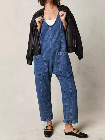 Women's Casual Loose Sleeveless Denim Jumpsuit - allsose