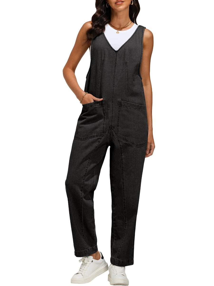Women's Casual Loose Sleeveless Denim Jumpsuit - allsose