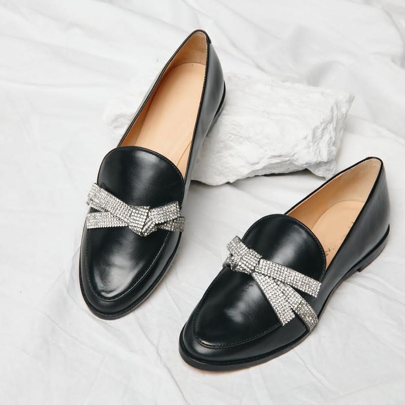 Women's Comfortable Dazzle Bow Loafers - allsose