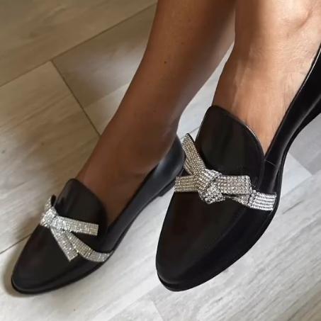 Women's Comfortable Dazzle Bow Loafers - allsose
