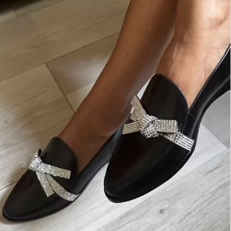Women's Comfortable Dazzle Bow Loafers - allsose