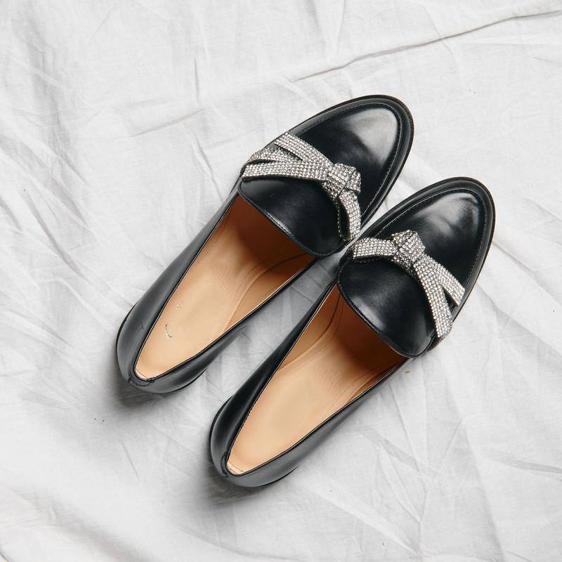 Women's Comfortable Dazzle Bow Loafers - allsose
