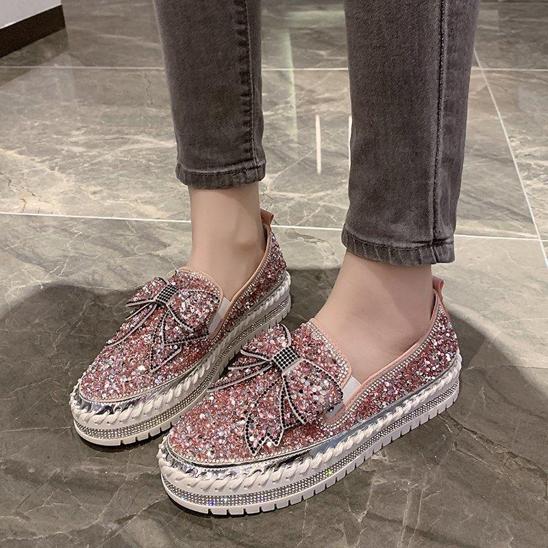 Women's Dazzle Bow Rhinestone Flat Shoes - allsose