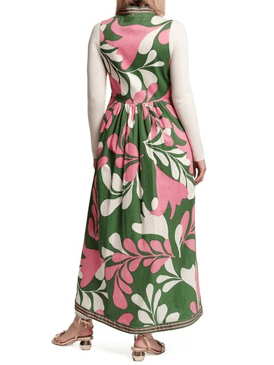 Women's Green Pink Floral Print Sleeveless Maxi Vest - allsose