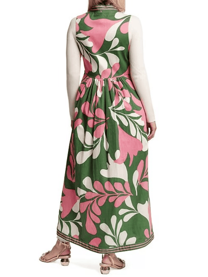 Women's Green Pink Floral Print Sleeveless Maxi Vest - allsose