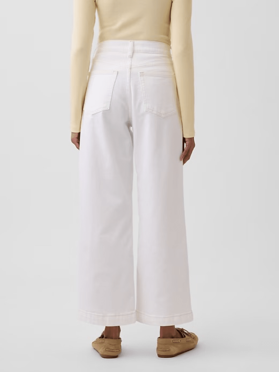 Women's High - Waisted White Wide - Leg Cropped Jeans - allsose