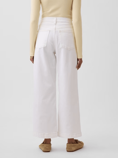 Women's High - Waisted White Wide - Leg Cropped Jeans - allsose