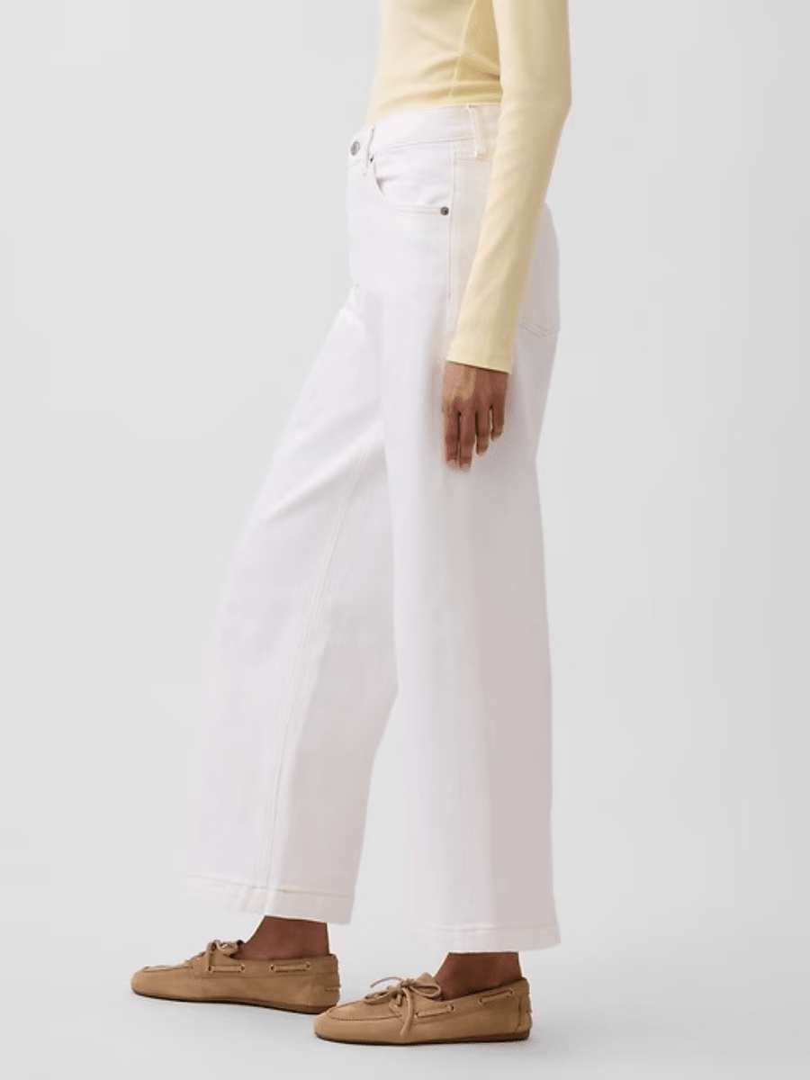 Women's High - Waisted White Wide - Leg Cropped Jeans - allsose