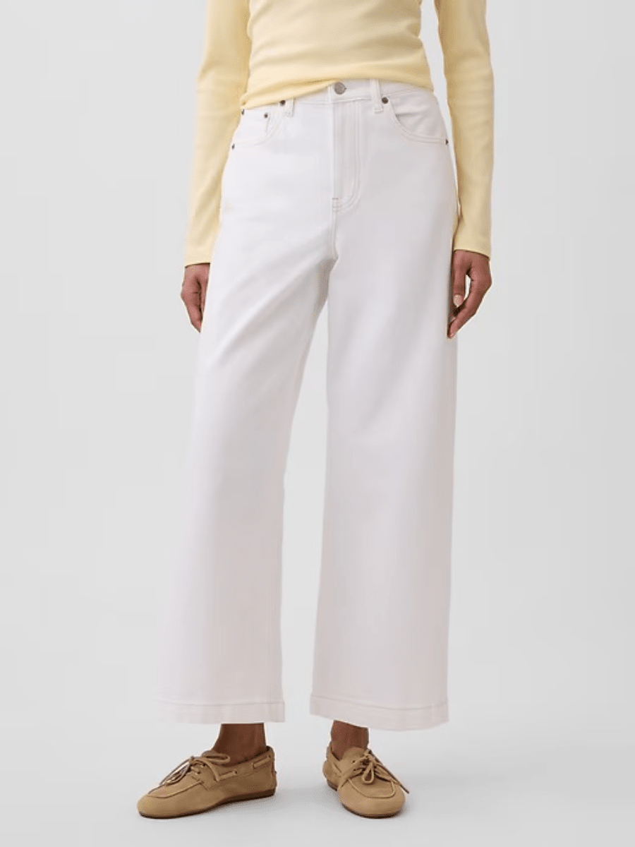 Women's High - Waisted White Wide - Leg Cropped Jeans - allsose