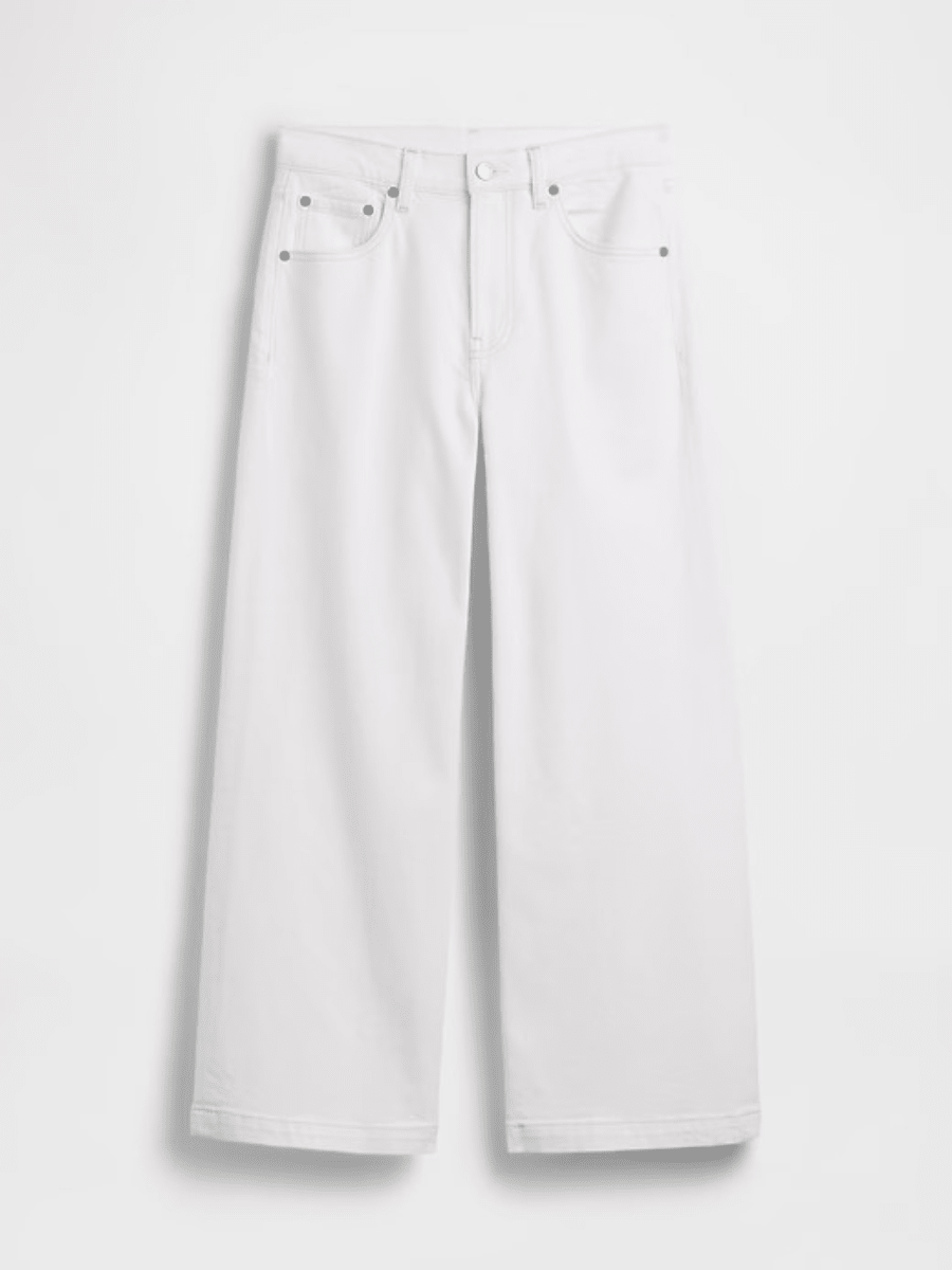 Women's High - Waisted White Wide - Leg Cropped Jeans - allsose