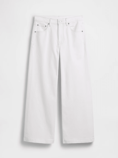 Women's High - Waisted White Wide - Leg Cropped Jeans - allsose