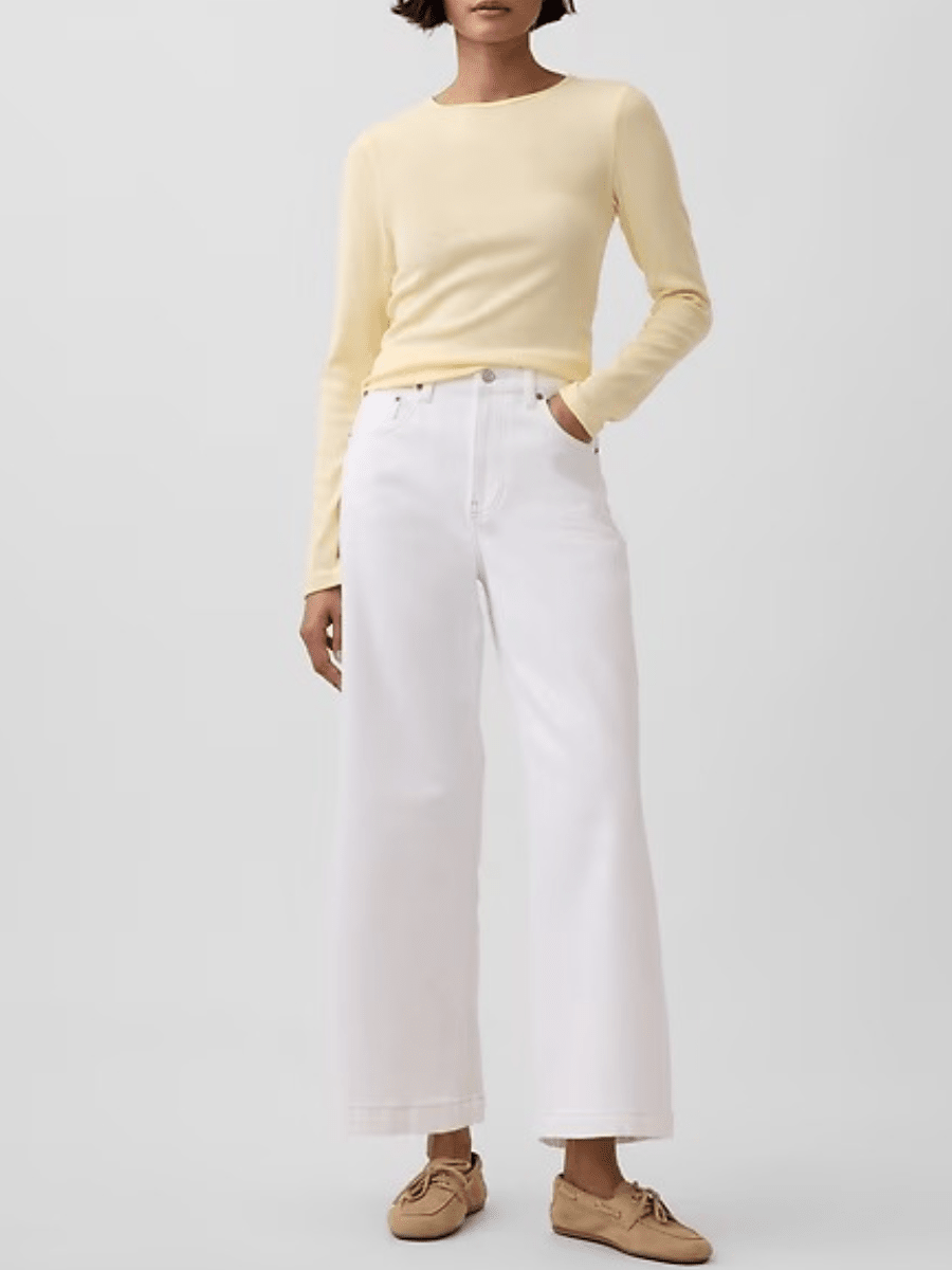 Women's High - Waisted White Wide - Leg Cropped Jeans - allsose