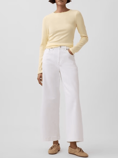 Women's High - Waisted White Wide - Leg Cropped Jeans - allsose