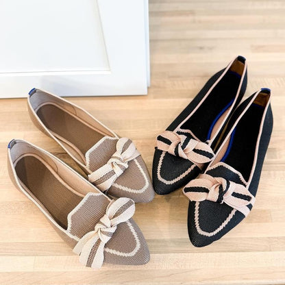 Women's Knit Fabric Bow Loafer Flats - allsose